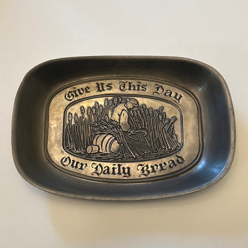 Vintage Eales 1779 pewter bread tray Give Us This Day Our Daily Bread